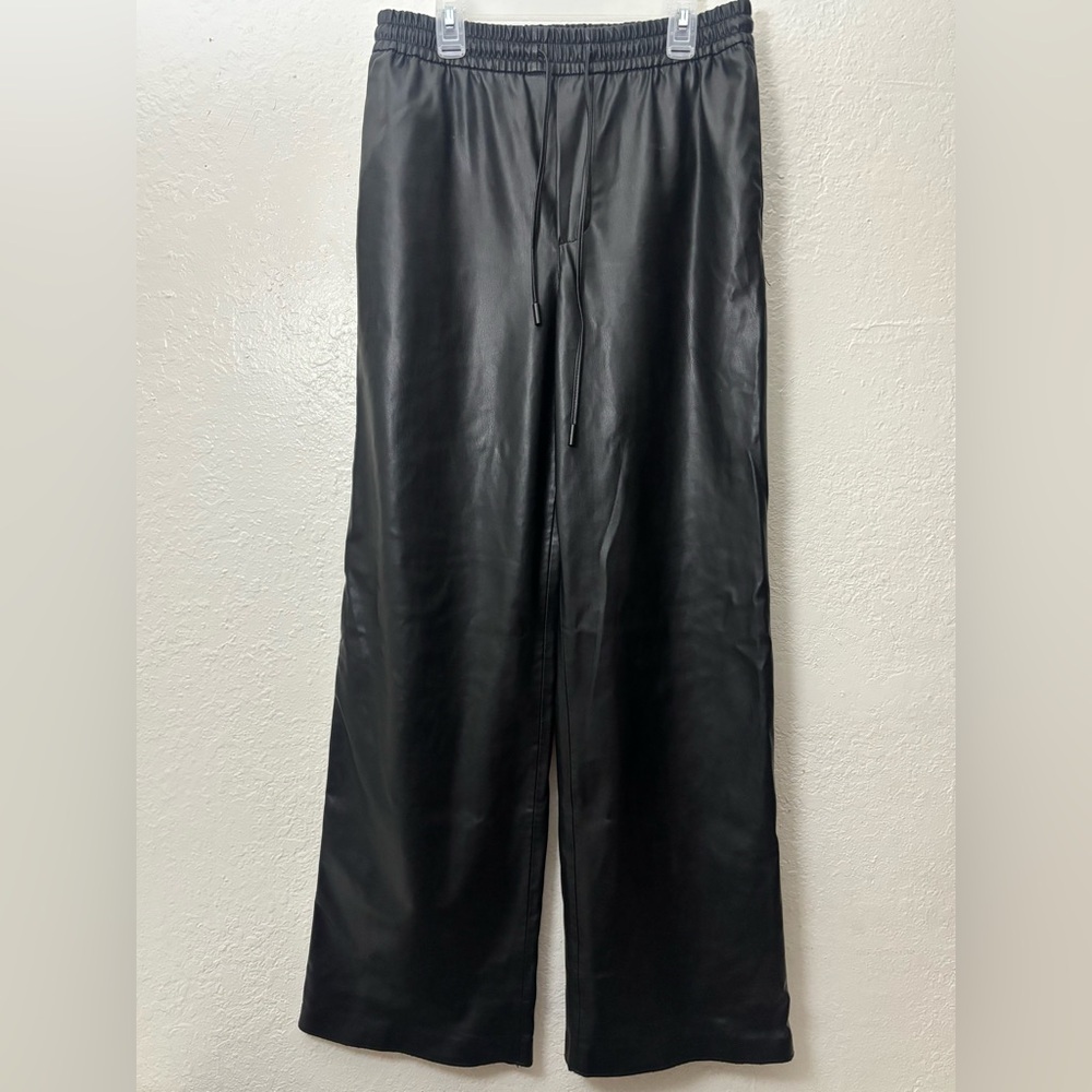 Zara Black Faux Leather Wide-Leg Pants - Picture 10 of 10